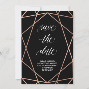 Imitat-Rosen-Gold geometrisch auf Schwarzem   Save Save The Date