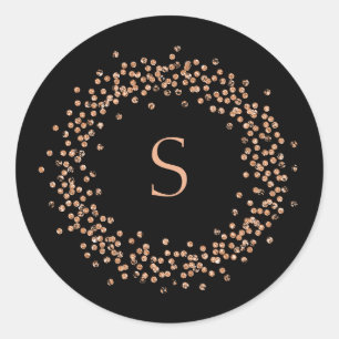 Imitat-Rosen-GoldConfetti auf Monogramm des Runder Aufkleber