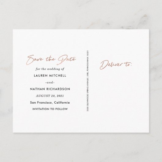 Imitat-Rosen-GoldFoto der Unterschriften-| Save Ankündigungspostkarte (Rückseite)