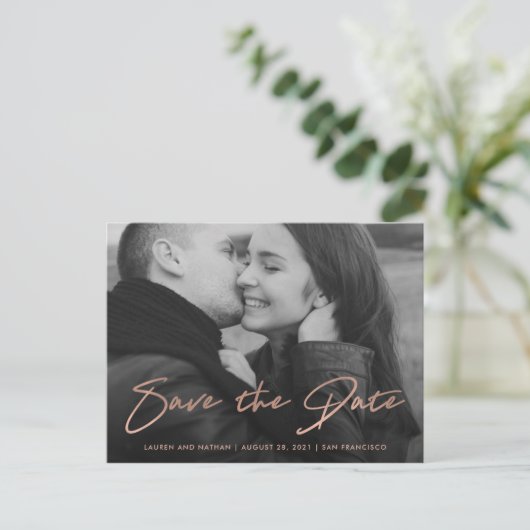 Imitat-Rosen-GoldFoto der Unterschriften-| Save Ankündigungspostkarte (Stehend Vorderseite)