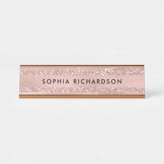 Imitat-Rosen-GoldGlitzer-Blick Schreibtischnamensplakette (Vorderseite )