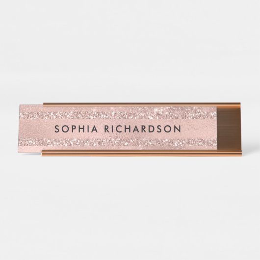Imitat-Rosen-GoldGlitzer-Blick Schreibtischnamensplakette (Vorderseite )