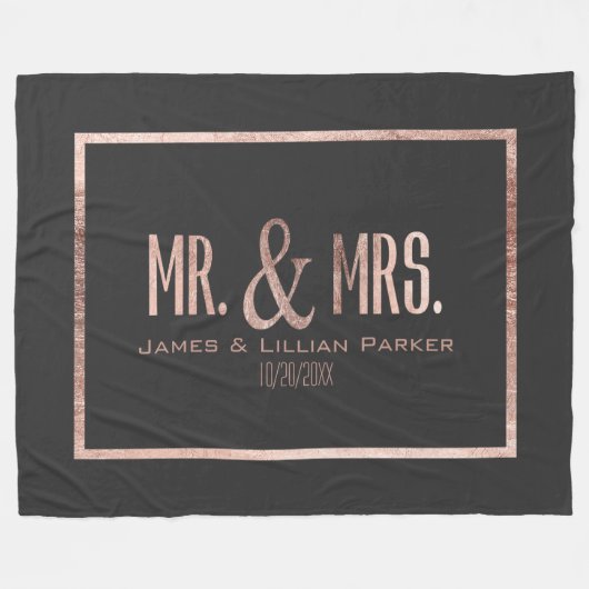 Imitat-Rosen-Goldherr und Frau Monogram Wedding Fleecedecke (Vorderseite (Horizontal))