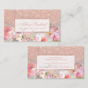 Imitat-RosengoldGlitter Blumenwatercolormake-up Visitenkarte