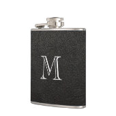 Imitat-schwarze lederne Monogramm-rostfreier Flachmann (Links)