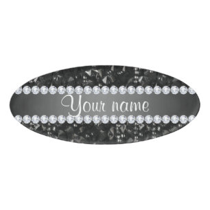 Imitat-schwarze Sequins und Diamanten Namenschild
