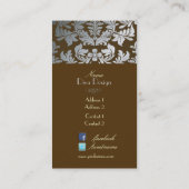 Imitat silber Barock-Damast/Schokolade Visitenkarte (Rückseite)