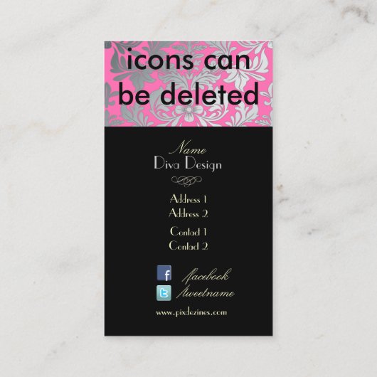 Imitat silber Barockdampfer/DJ-Farbrosa Visitenkarte (Rückseite)