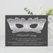 Imitat-silberne Masken-Maskerade-Party Einladungen (Stehend Vorderseite)
