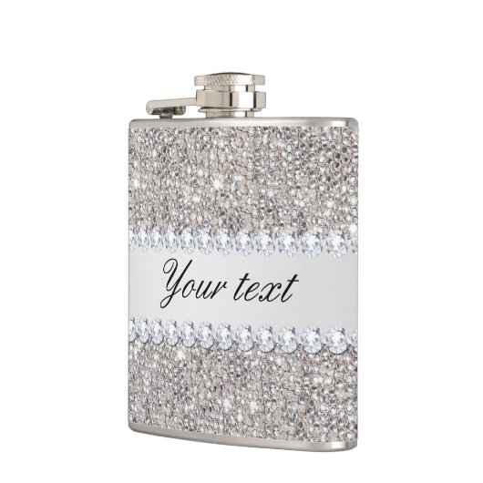 Imitat-silberne Sequins und Diamanten Flachmann (Links)