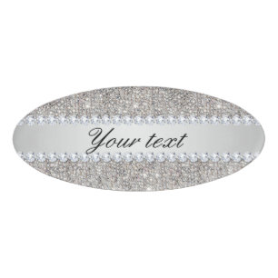 Imitat-silberne Sequins und Diamanten Namenschild
