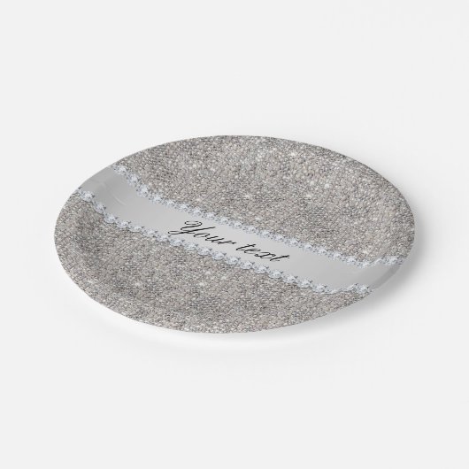 Imitat-silberne Sequins und Diamanten Pappteller (Schrägansicht)