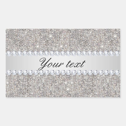 Imitat-silberne Sequins und Diamanten Rechteckiger Aufkleber (Vorderseite)