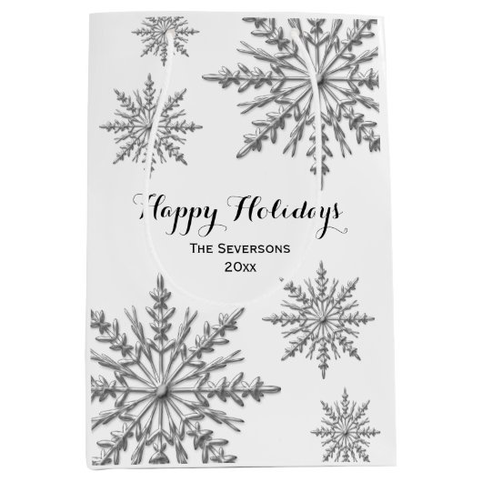 Imitat-silberne Winter-Schneeflocke-glückliche Mittlere Geschenktüte (Vorderseite)