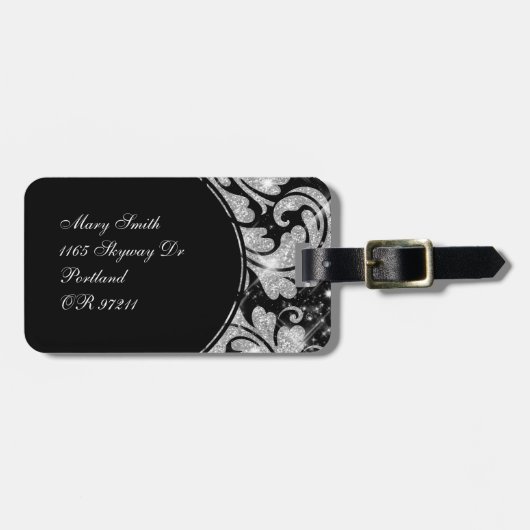 Imitat-silberner Glitzer-Blumenstrudel Gepäckanhänger (Vorderseite horizontal)