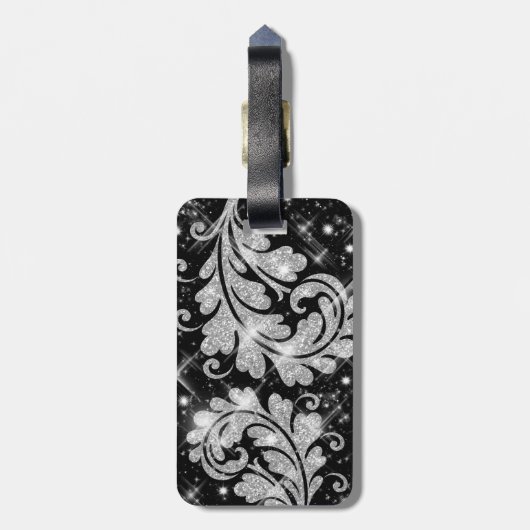 Imitat-silberner Glitzer-Blumenstrudel Gepäckanhänger (Rückseite vertikal)