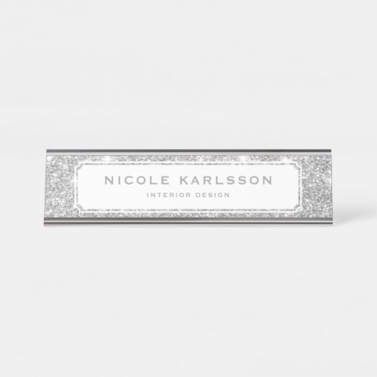 Imitat-silbernes Glitzer-Lux-personalisiertes Schreibtischnamensplakette (Vorderseite )