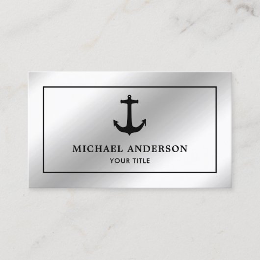 Imitat Silberpfahl Schwarzer Nautischer Anker Visitenkarte (Vorderseite)