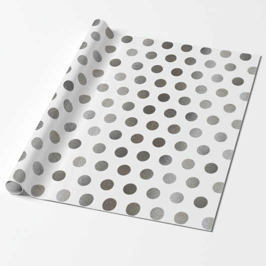 Imitat Silver Glitzer & White Medium Polka Dot Geschenkpapier (Ungerollt)