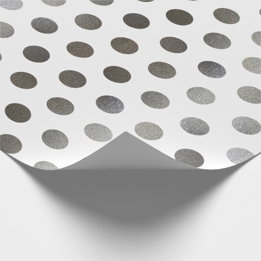 Imitat Silver Glitzer & White Medium Polka Dot Geschenkpapier (Ecke)
