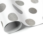 Imitat Silver Glitzer & White Medium Polka Dot Geschenkpapier (Rolleneckpunkt)