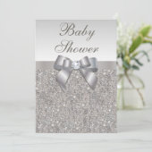 Imitat Silver Sequins und Bow Neutral Baby Dusche Einladung (Stehend Vorderseite)