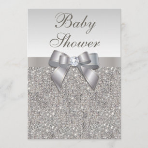 Imitat Silver Sequins und Bow Neutral Baby Dusche Einladung