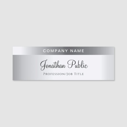 Imitat Silver Template Moderne Handschrift Chic Namensschild (Vorderseite)