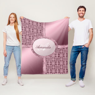 Imitat-Spitze-Satin Jewels rosa Monogramm Fleecedecke