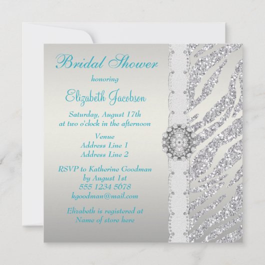 Imitat-Stripes silberner GlitzerZebra Brautparty Einladung (Rückseite)