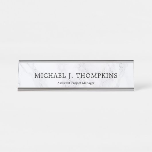 Imitat-weißer Marmorbeschaffenheits-Bau Schreibtischnamensplakette (Vorderseite )