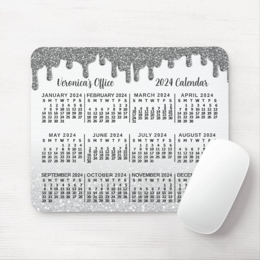 Imitate 2024 Jahre Kalender Silver Glitzer Tropfen Mousepad (Mit Mouse)