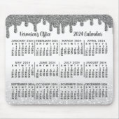 Imitate 2024 Jahre Kalender Silver Glitzer Tropfen Mousepad (Vorne)