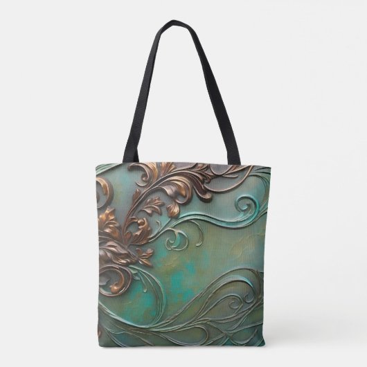 Imitate 3D Design aquamarin und Rost-Schnörkel Tasche (Rückseite)
