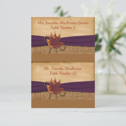 Imitate abschneiden Burlap, Blätter Platzkarten - (Stehend Vorderseite)