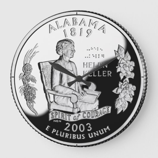 Imitate Alabama Staat Quarter Spirit of Courage Große Wanduhr (Vorderseite)