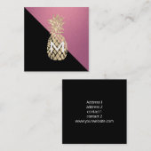 Imitate Ananas-Monogramm aus Gold auf heißen rosa Quadratische Visitenkarte (Vorne/Hinten)