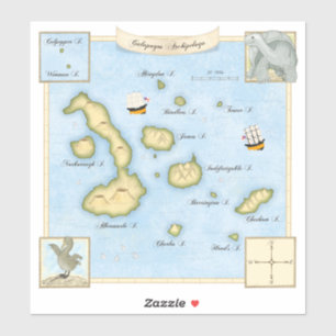 Imitate Antike Galapagos Archipel Karte mit Schiff Aufkleber