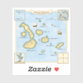 Imitate Antike Galapagos Archipel Karte mit Schiff Aufkleber (Blatt)