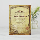 Imitate Antique Gold Viktorianisch Steampunk Hochz Einladung (Stehend Vorderseite)