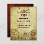 Imitate Antique Gold Viktorianisch Steampunk Hochz Save The Date (Vorne/Hinten)