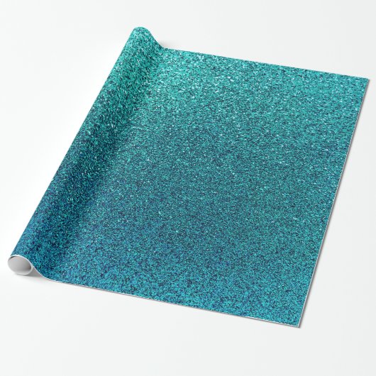 Imitate Aqua Aquamarin Türkis Blauer Glitzer Hinte Geschenkpapier (Ungerollt)