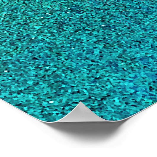 Imitate Aqua Aquamarin Türkis Blauer Glitzer Hinte Poster (Ecke)
