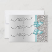 Imitate Aquamarin Bow Silver Sequins UAWG Wedding RSVP Karte (Vorderseite)