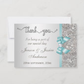 Imitate Aquamarin Bow Silver Sequins Vielen Dank f Dankeskarte (Rückseite)