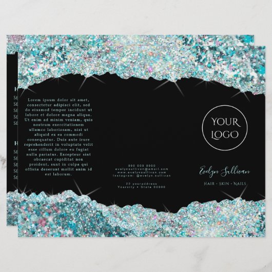 Imitate aquamarin Glitzer Broschüre (Vorne/Hinten)