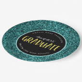 Imitate Aquamarin Glitzer Graduate Abschluss Papie Pappteller (Schrägansicht)