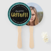 Imitate Aquamarin Glitzer Graduate Foto Abschluss Fächer (Vorne und Hinten)