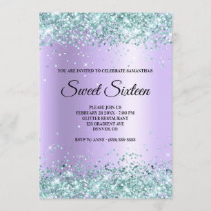 Imitate Aquamariner Glitzer Lavendel Satin Foil Sw Einladung