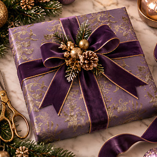 Imitate aus Gold und Lila Damaskus Samtene Weihnac Geschenkpapier